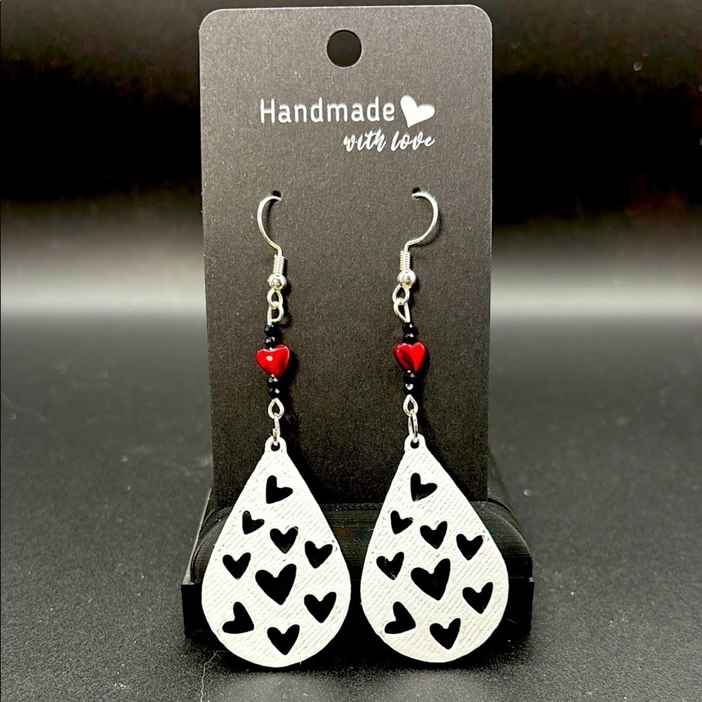 Heart Drop Earrings - Silver and Red